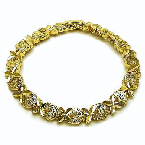 Pulsera Tennis 03.213.0357.07 Oro Laminado, Diseño de Corazon, Diamantado, Dorado