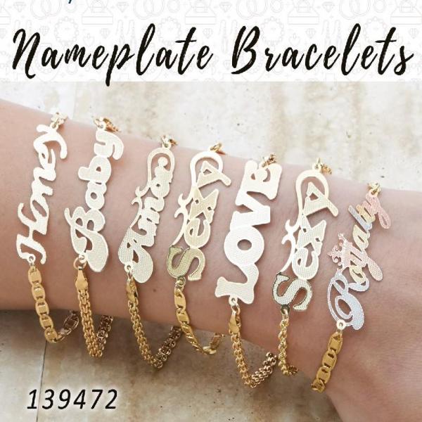 Kit Surtido de 18 Pulseras Placa de Nombre de Oro Laminado al por mayor — SKU 139472