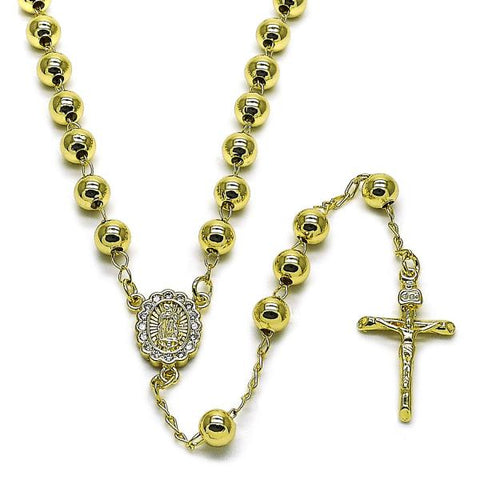 Rosario Mediano 09.213.0039.24 Oro Laminado, Diseño de Guadalupe y Crucifijo, Diseño de Guadalupe, con Zirconia Cubica Blanca, Pulido, Dorado