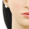 Arete Dormilona 02.283.0245 Oro Laminado, Diseño de Trebol de Cuatro Hojas, con Madre Perla Marfil y Micro PaveBlanca, Pulido, Dorado