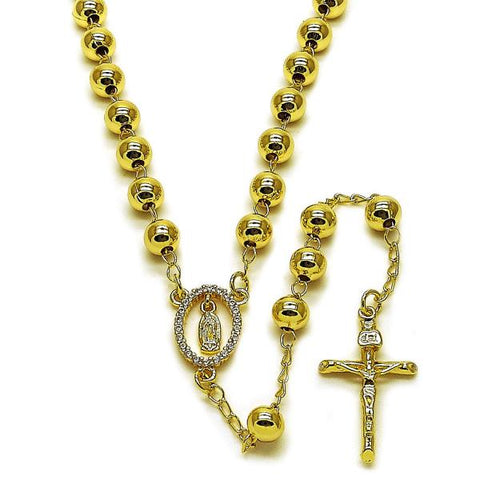 Rosario Mediano 09.213.0070.24 Oro Laminado, Diseño de Guadalupe y Crucifijo, Diseño de Guadalupe, con Zirconia Cubica Blanca, Pulido, Dorado