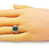 Anillo Multi Piedra 01.284.0087.1 Oro Laminado, Diseño de Cubana, con Zirconia Cubica Verde y Micro PaveBlanca, Pulido, Dorado