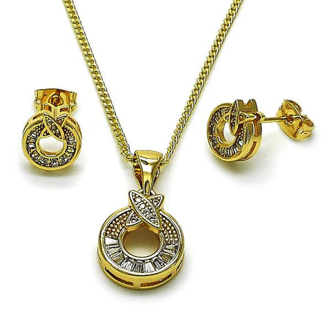 Juego de Arete y Dije de Adulto 10.342.0229 Oro Laminado, Diseño de Baguette, con Zirconia Cubica Blanca y Micro PaveBlanca, Pulido, Dorado