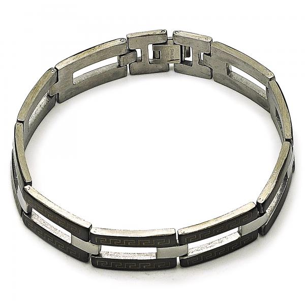Pulsera Solida 03.114.0216.2.09 Acero Inoxidable, Diseño de Llave Griega, Pulido, Dos Tonos