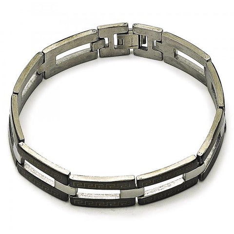 Pulsera Solida 03.114.0216.2.09 Acero Inoxidable, Diseño de Llave Griega, Pulido, Dos Tonos