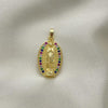 Dije Religioso 05.284.0006 Oro Laminado, Diseño de Guadalupe, con Micro Pave Multicolor, Pulido, Dorado
