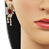 Arete Dormilona 02.436.0001 Oro Laminado, Diseño de Cluster y Flor, Diseño de Cluster, con Zirconia Cubica Granate y Blanca, Pulido, Dorado