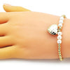 Pulsera Elegante 03.405.0022.07 Oro Laminado, Diseño de Bead Expandible y Corazon, Diseño de Bead Expandible, con Perla Marfil, Pulido, Dorado