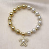 Pulsera Elegante 03.341.0249.07 Oro Laminado, Diseño de Estrella y Bola, Diseño de Estrella, con Perla Marfil y Micro PaveBlanca, Pulido, Dorado