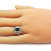 Anillo Multi Piedra 01.196.0032.2 Oro Laminado, Diseño de Cluster, con Zirconia Cubica Zafiro Azul y Blanca, Pulido, Dorado