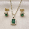 Juego de Arete y Dije de Adulto 10.196.0187.1 Oro Laminado, Diseño de Cluster, con Zirconia Cubica Verde y Micro PaveBlanca, Pulido, Dorado