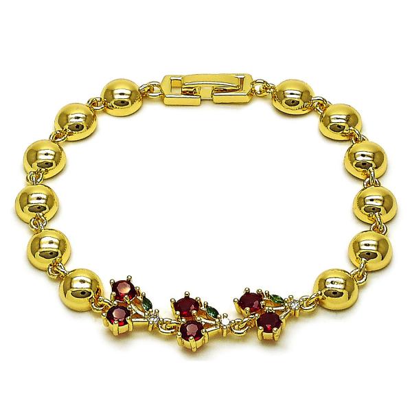 Pulsera Elegante 03.283.0475.07 Oro Laminado, Diseño de Cereza y Bola, Diseño de Cereza, con Zirconia Cubica Granate y Verde, Pulido, Dorado