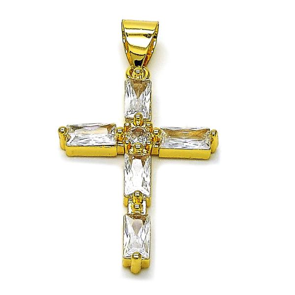 Dije Religioso 05.342.0225 Oro Laminado, Diseño de Cruz, con Zirconia Cubica Blanca, Pulido, Dorado