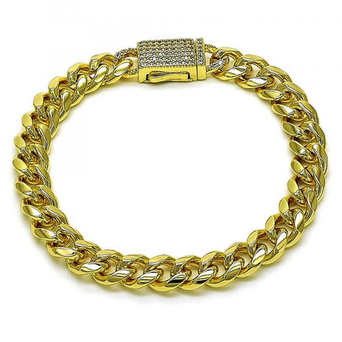 Pulsera Elegante 03.156.0040.07 Oro Laminado, Diseño de Miami Cubana, con Micro Pave Blanca, Pulido, Dorado