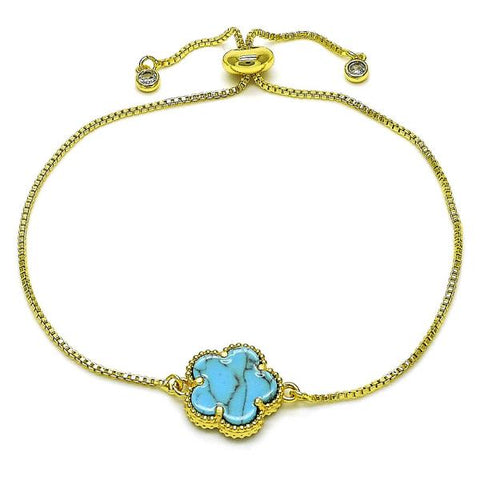 Pulsera Bolo Ajustable 03.313.0041.4.11 Oro Laminado, Diseño de Flor y Box, Diseño de Flor, con Opal Turquoise y Zirconia CubicaBlanca, Pulido, Dorado