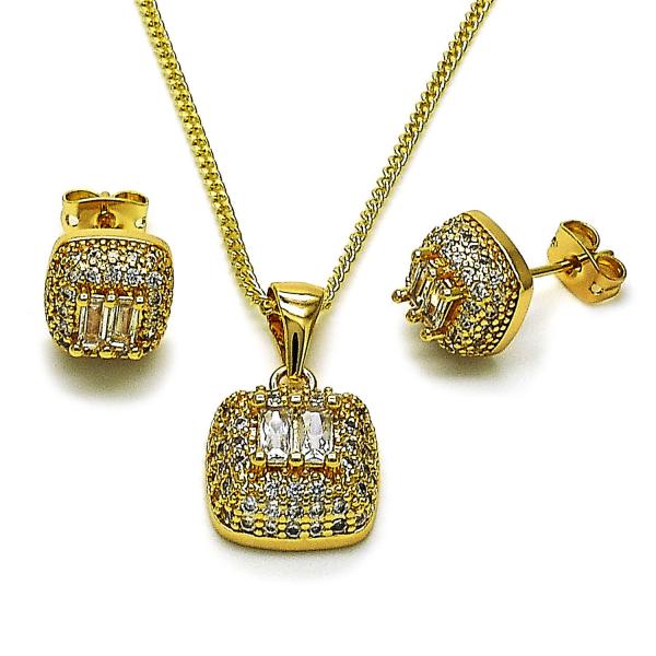 Juego de Arete y Dije de Adulto 10.342.0228 Oro Laminado, Diseño de Baguette, con Zirconia Cubica Blanca, Pulido, Dorado