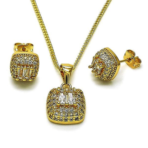 Juego de Arete y Dije de Adulto 10.342.0228 Oro Laminado, Diseño de Baguette, con Zirconia Cubica Blanca, Pulido, Dorado