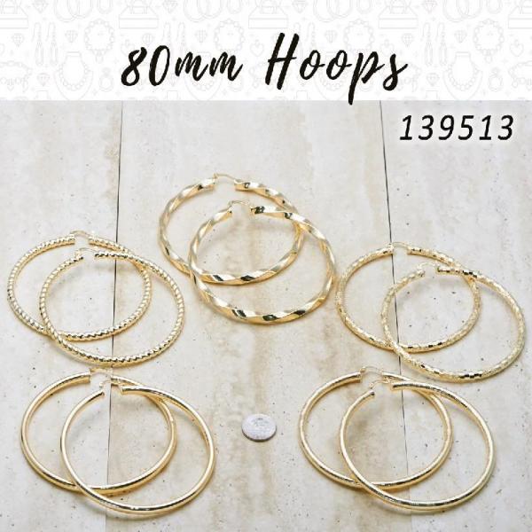 Kit Surtido de 18 Pares de Argollas de 80 mm de Oro Laminado al por mayor — SKU 139513