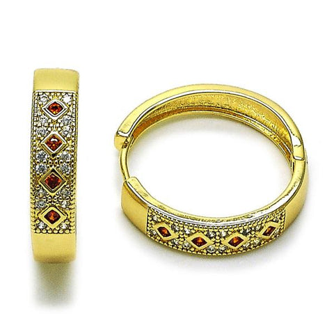 Argolla Huggie 02.210.0056.4.30 Oro Laminado, con Zirconia Cubica Granate y Micro PaveBlanca, Pulido, Dorado