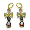 Arete Largo 02.196.0251 Oro Laminado, Diseño de Arco y Gota, Diseño de Arco, con Zirconia Cubica Multicolor y Blanca, Pulido, Dorado