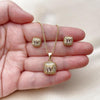 Juego de Arete y Dije de Adulto 10.342.0228 Oro Laminado, Diseño de Baguette, con Zirconia Cubica Blanca, Pulido, Dorado