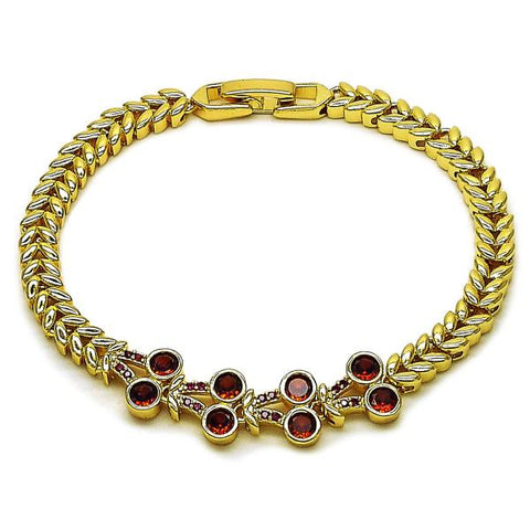 Pulsera Elegante 03.283.0480.07 Oro Laminado, Diseño de Cereza, con Zirconia Cubica Blanca y Micro PaveRubi, Pulido, Dorado