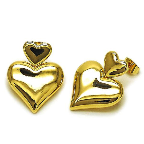 Arete Dormilona 02.170.0560 Oro Laminado, Diseño de Corazon, Pulido, Dorado