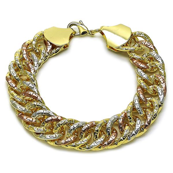 Pulsera Solida 03.331.0334.09 Oro Laminado, Diseño de Llave Griega, Pulido, Tricolor
