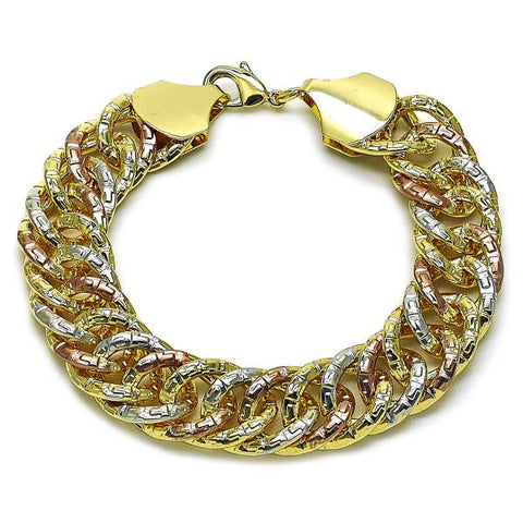 Pulsera Solida 03.331.0334.09 Oro Laminado, Diseño de Llave Griega, Pulido, Tricolor
