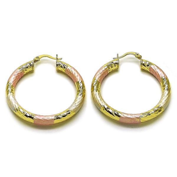 Argolla Mediana 02.213.0311.1.40 Oro Laminado, Diseño de Hueco, Diamantado, Tricolor