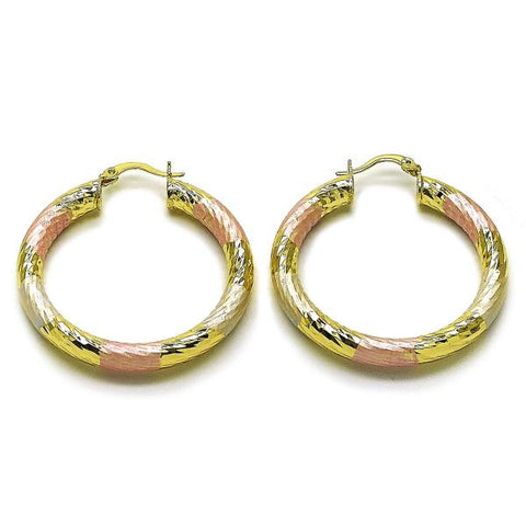 Argolla Mediana 02.213.0311.1.40 Oro Laminado, Diseño de Hueco, Diamantado, Tricolor