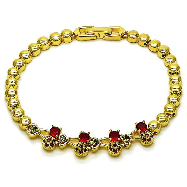 Pulsera Elegante 03.283.0482.07 Oro Laminado, Diseño de Cereza y Corazon, Diseño de Cereza, con Zirconia Cubica Granate y Rubi, Pulido, Dorado