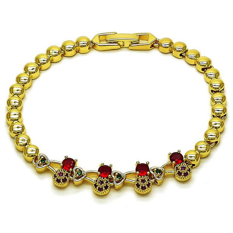 Pulsera Elegante 03.283.0482.07 Oro Laminado, Diseño de Cereza y Corazon, Diseño de Cereza, con Zirconia Cubica Granate y Rubi, Pulido, Dorado