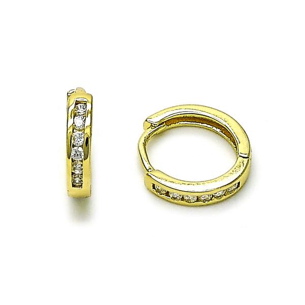 Argolla Huggie 02.213.0740.14 Oro Laminado, con Zirconia Cubica Blanca, Pulido, Dorado