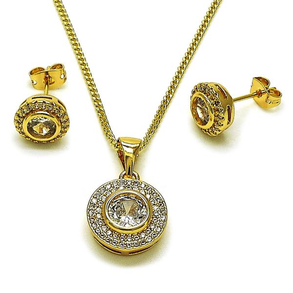 Juego de Arete y Dije de Adulto 10.342.0234 Oro Laminado, Diseño de Cluster, con Zirconia Cubica Blanca y Micro PaveBlanca, Pulido, Dorado