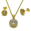 Juego de Arete y Dije de Adulto 10.342.0234 Oro Laminado, Diseño de Cluster, con Zirconia Cubica Blanca y Micro PaveBlanca, Pulido, Dorado