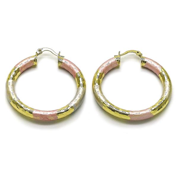 Argolla Mediana 02.213.0313.1.40 Oro Laminado, Diseño de Hueco, Diamantado, Tricolor