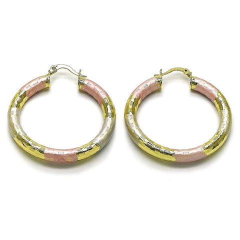Argolla Mediana 02.213.0313.1.40 Oro Laminado, Diseño de Hueco, Diamantado, Tricolor