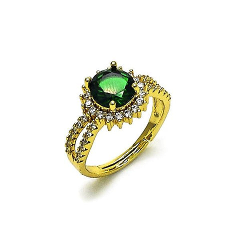 Anillo Multi Piedra 01.282.0006 Oro Laminado, Diseño de Cluster, con Zirconia Cubica Verde y Blanca, Pulido, Dorado