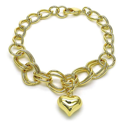 Pulsera Elegante 03.331.0293.08 Oro Laminado, Diseño de Corazon y Miami Cubana, Diseño de Corazon, Pulido, Dorado