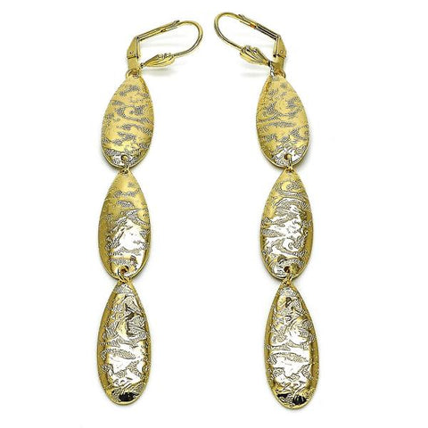 Arete Largo 5.096.001.1 Oro Laminado, Diseño de Oja, Pulido, Dorado