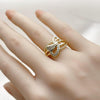 Anillo Multi Piedra 01.310.0046 Oro Laminado, Diseño de Corazon, con Zirconia Cubica Blanca, Pulido, Dorado