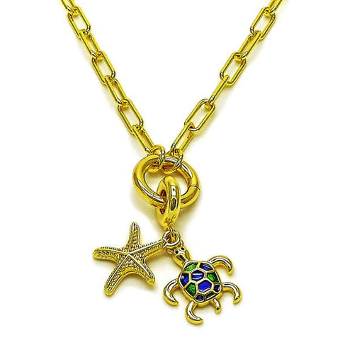 Gargantilla Elegante 04.341.0245.20 Oro Laminado, Diseño de Tortuga y Estrella, Diseño de Tortuga, Esmaltado Azul, Dorado