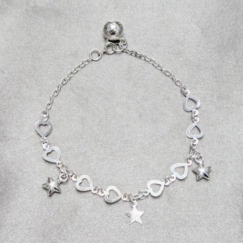 Pulsera Elegante 03.409.0158.07 Plata Rodinada, Diseño de Estrella y Corazon, Diseño de Estrella, Pulido, Plateado