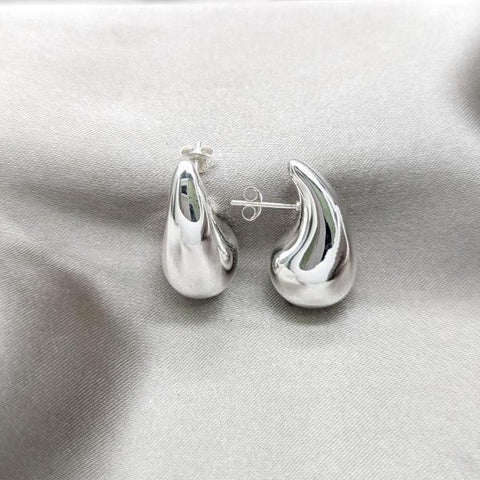 Arete Dormilona 02.395.0047 Plata Rodinada, Diseño de Gota, Pulido, Plateado