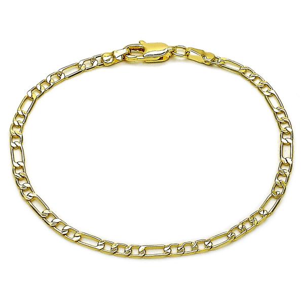 Pulsera Básica 5.222.017.07 Oro Laminado, Diseño de Figaro, Diamantado, Dorado