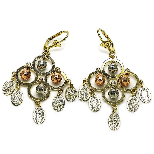 Arete Chandelier 02.331.0065 Oro Laminado, Diseño de Guadalupe y Bola, Diseño de Guadalupe, Pulido, Tricolor