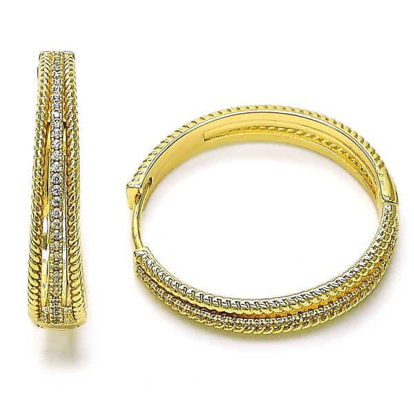 Argolla Huggie 02.204.0005.35 Oro Laminado, con Micro Pave Blanca, Pulido, Dorado