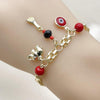 Pulsera Elegante 03.213.0363.07 Oro Laminado, Diseño de Bismarco y Ojo Griego, Diseño de Bismarco, con Perla Granate, Pulido, Dorado