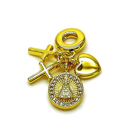 Dije Religioso 05.341.0108 Oro Laminado, Diseño de Caridad del Cobre y Corazon, Diseño de Caridad del Cobre, con Micro Pave Blanca, Pulido, Dorado